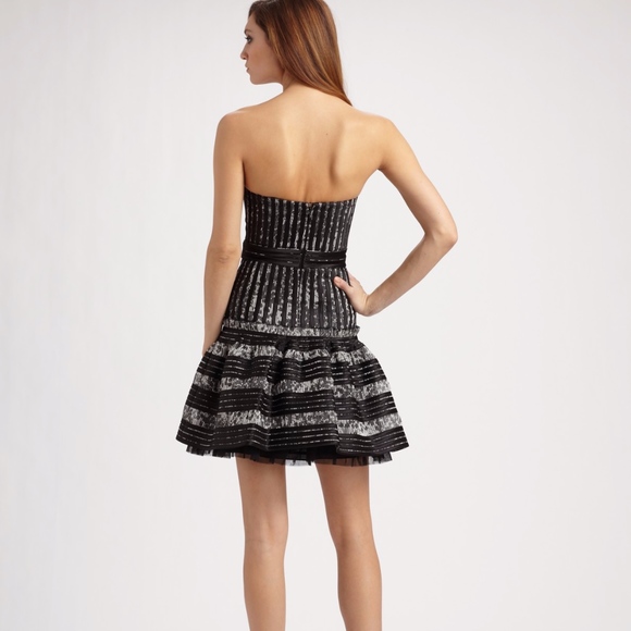 BCBG Madeline Stripe Jacquard Strapless Dress - Picture 2 of 5